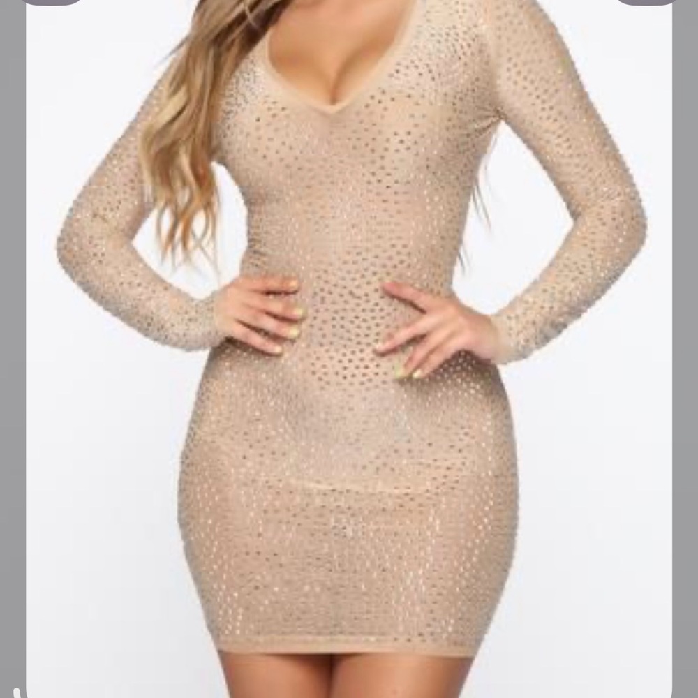 Fashion Nova Gold Long Sleeve Dress - Picture 2 of 3